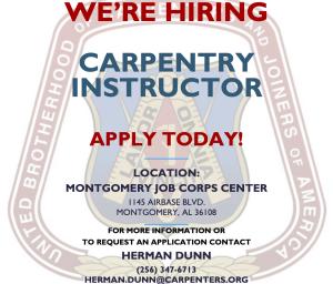 Job Corps Seeks Carpentry Instructor in Alabama